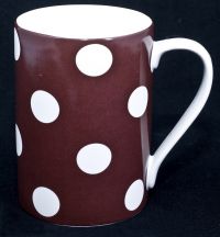 222 Fifth PTS Sugarland Coffee Mug Brown White Polka Dots